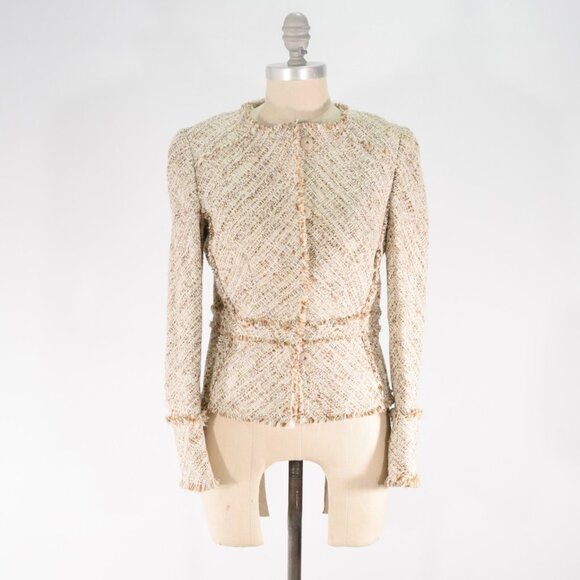 Brooks Brothers Tan Textured Tweed Fringe Blazer - Picture 1 of 10